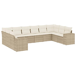 vidaXL Salon de jardin avec coussins 10 pcs beige résine tressée