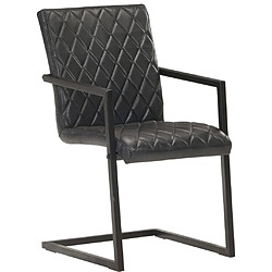 Decoshop26 Lot de 2 chaises de salle à manger cuisine cantilever cuir véritable noir CDS020369