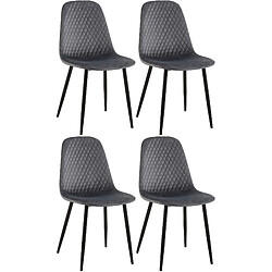 Decoshop26 Lot de 4 chaises de salle à manger coutures décoratives losanges assise en velours gris foncé pieds métal noir mat 10_0001884 