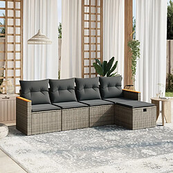 Maison Chic Ensemble de 5 Tables et chaises d'extérieur avec coussins,Salon de jardin gris résine tressée -GKD577659