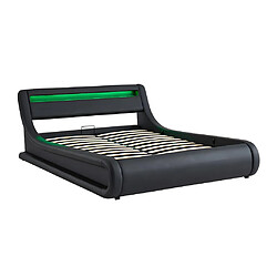 Vente-Unique Lit coffre 160 x 200 cm - Avec LEDs - Simili - Noir + Matelas - IRIS II pas cher