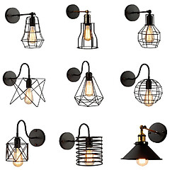 Universal Loft American Iron Black Lampadaire Applique Vintage Cage Garde Loft Luminaire Luminaire Eclairage Intérieur Moderne Applique (Style K) 