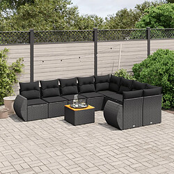 vidaXL Salon de jardin 10 pcs avec coussins noir résine tressée 