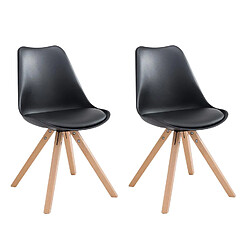 Decoshop26 Lot de 2 chaises de salle à manger scandinave synthétique noir pieds bois CDS10020 