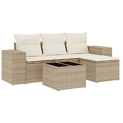 vidaXL Salon de jardin avec coussins 5 pcs beige résine tressée