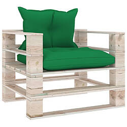 vidaXL Canapé palette de jardin avec coussins vert Bois de pin