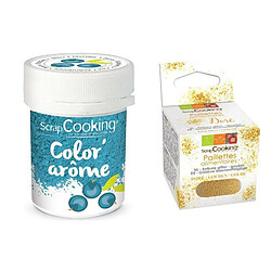 Scrapcooking Colorant alimentaire bleu arôme myrtille + paillettes dorées