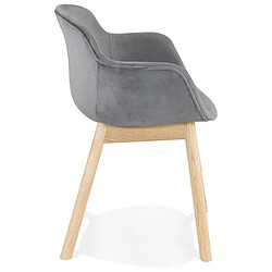 Avis Alterego Chaise avec accoudoirs 'FRIDA' en velours gris et pieds en bois naturel