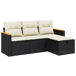 vidaXL Salon de jardin 4 pcs avec coussins noir résine tressée