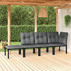 vidaXL Salon de jardin 4 pcs noir et gris résine tressée