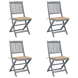 vidaXL Chaises pliables d'extérieur lot de 4 et coussins Bois d'acacia