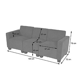 Mendler Canapé modulaire 3 places Couch Lyon, tissu/textile ~ gris anthracite