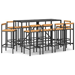 Maison Chic Table de bar et chaises d'extérieur 11 pcs,Ensemble de bar de jardin pour relax noir poly rotin/bois massif acacia -GKD606911