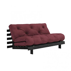 Inside 75 Canapé convertible futon ROOTS pin laqué noir matelas 160 x 200 cm coloris bordeaux 