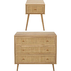 The Home Deco Factory Set commode en bois 3 tiroirs et chevet 1 tiroir Bali.