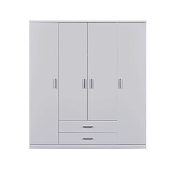 Pegane Armoire, meuble de rangement avec 4 portes en MDF coloris blanc - Longueur 180 x profondeur 58 x hauteur 198,5 cm 