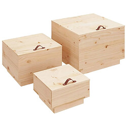 Maison Chic Lot de 3 Boîtes de rangement,Boîtes de stockage avec couvercles Bois massif de pin -MN744279