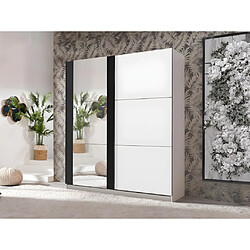 Vente-Unique Armoire SUTERA - 2 portes coulissantes - Avec miroir - L.217 cm - Blanc et noir