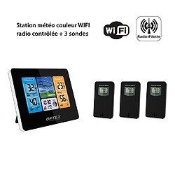 Optex Station météo couleur WIFI radio contrôlée - Intérieure Extérieure, -40 à +70°C Horloge App Portée 60m 3 Sondes extérieures Incluses 