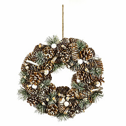 JJA Couronne de noël pailletée à suspendre en bois et polystyrène - Diamètre 34 cm - Vert et Marron