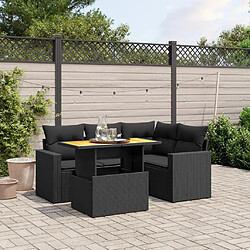 vidaXL Salon de jardin 5 pcs avec coussins noir résine tressée 