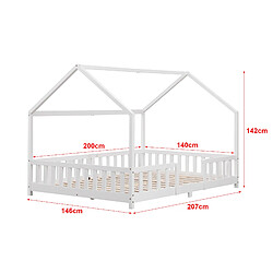 Avis Lit d'enfant Forme Maison Sisimiut avec Matelas à Mousse à Froid 200 x 140 cm Blanc [en.casa]