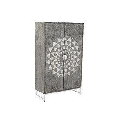 Pegane Armoire en bois motif mandala gris avec 2 portes et 2 étagères -Largeur 90 x Hauteur 151 x Profondeur 38cm