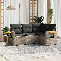 vidaXL Salon de jardin 4 pcs avec coussins gris résine tressée 