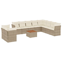 vidaXL Salon de jardin 11 pcs avec coussins beige résine tressée