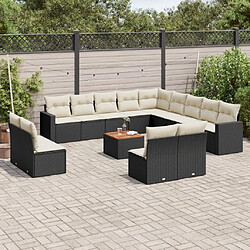 Maison Chic Salon de jardin avec coussins 14 pcs, Ensemble Tables et chaises de jardin, noir résine tressée -GKD495799