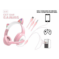 GUPBOO Casque filaire RVB, oreilles de chat mignonnes, avec micro, lumières LED