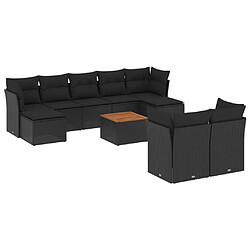 vidaXL Salon de jardin 10 pcs avec coussins noir résine tressée