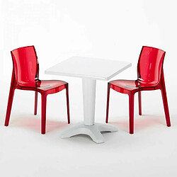 Avis Table et 2 chaises colorées polycarbonate extérieurs Grand Soleil Caffè, Chaises Modèle: Femme Fatale Rouge transparent, Couleur de la table: Blanc