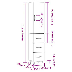 vidaXL Buffet haut Chêne marron 34,5x34x180 cm Bois d'ingénierie pas cher