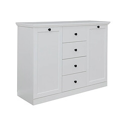 Pegane Commode, meuble de rangement avec 2 portes et 4 tiroirs coloris blanc mat - Longueur 119 x hauteur 88 x profondeur 41 cm