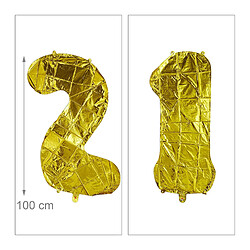 Relaxdays Ballon Chiffre Numéro 21 Gonflable Anniversaire Décoration Géant Mariage Fête Hélium 85-100 cm, Dore