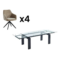 Vente-Unique Ensemble table LUBANA + 4 chaise MUSE - Noir et beige