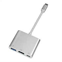 iLike HD1 3in1 USB-C (Type-C) Prise vers HDMI 4K / USB 3.0 / USB-C Femelle Adaptateur de câble audio et vidéo Argent pas cher