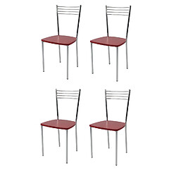 t m c s Tommychairs - Set 4 chaises ELENA pour cuisine, bar et salle à manger, robuste structure en acier chromé et assise en bois massif coleur aniline rouge