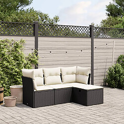 vidaXL Salon de jardin 4 pcs avec coussins noir résine tressée 