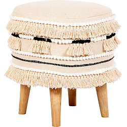 ICONIK INTERIOR Tabouret Pouf Rond - Style Boho Bali - Juliet Crème 