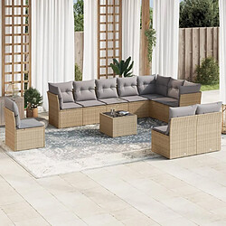 Maison Chic Salon de jardin 11 pcs avec coussins | Ensemble de Table et chaises | Mobilier d'Extérieur beige résine tressée -GKD94202