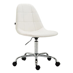 Decoshop26 Chaise de bureau tabouret d'ordinateur sur roulettes hauteur réglable en synthétique blanc TABO10114