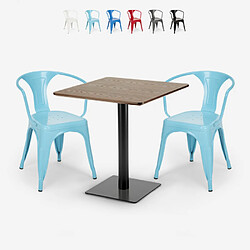 Ahd Amazing Home Design Ensemble 2 Chaises Tolix Table Horeca 70x70cm Bar Restaurants Starter, Couleur: Turquoise