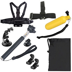 Wewoo Kit d'accessoire pour Ceinture de poitrine 9 en 1 Gopro HERO4 / 3 + / 3/2/1 / SJ4000 + sangle de tête + monopode flottant Bobber + ventouse + Selfie de poche + sac de transport 