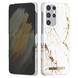 iDeal of Sweden Coque pour Samsung S21 Ultra Marbré Luxe Ultra fine Carrara Gold Blanc