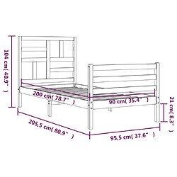 vidaXL Cadre de lit tête de lit marron miel 90x200 cm bois massif pas cher