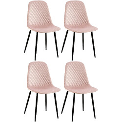 Decoshop26 Lot de 4 chaises de salle à manger coutures décoratives losanges assise en velours rose pieds métal noir mat 10_0001881 