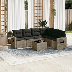 vidaXL Salon de jardin avec coussins 7 pcs gris résine tressée 