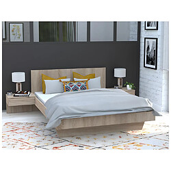 Vente-Unique Lit avec chevets 140 x 190 cm - Coloris : Naturel + Matelas - MARVELLOUS 